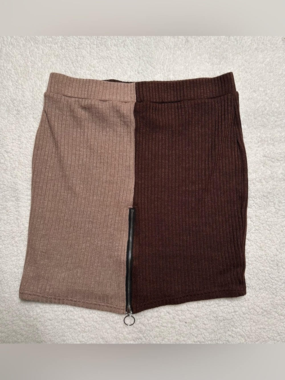 SHEIN Two-Tone Ribbed Pencil Skirt in Taupe & Dark Brown